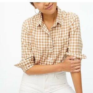 J.Crew Tan & White Plaid Lightweight Button Up Women's Shirt Sz S